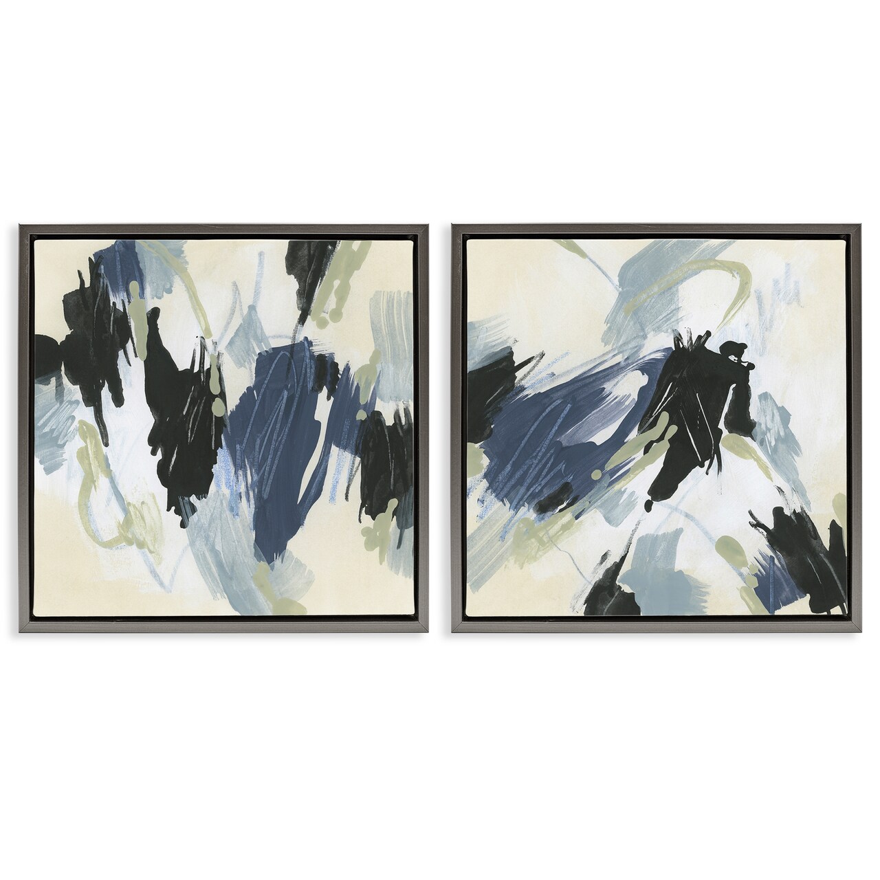 Stupell Industries Muted Blue Green Abstract Patches 2 pc Framed Floater Canvas Wall Art Set Design by June Erica Vess